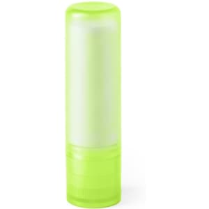 A bright green lip balm in a twist-up tube, featuring a smooth applicator tip and a simple design.