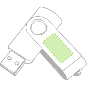 A 16GB USB memory stick in a sleek design with a green accent and a branding logo. Ideal for storing digital data.