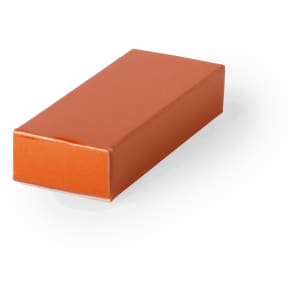 An orange gift box with a rectangular shape, featuring a simple, solid design.