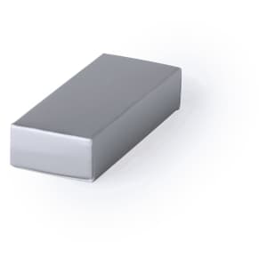 A silver flash drive in a sleek rectangular design, with a smooth surface and no visible branding.