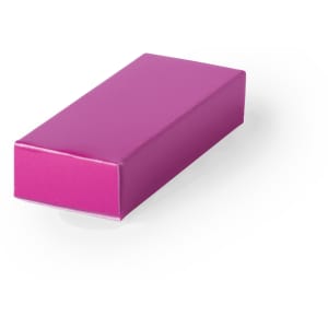 A pink rectangular gift box with a smooth finish, featuring a simple design and a logo.