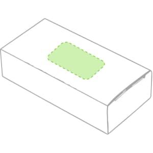 A rectangular gift box in white with a green-labelled area. It includes a flash drive inside.