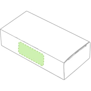 A rectangular gift box in a plain design, featuring a green label on the side.
