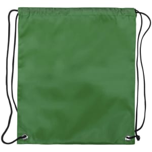 A green drawstring bag with black cords and eyelets. Simple and lightweight design.