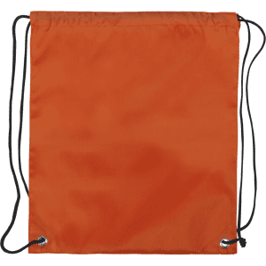 An orange drawstring bag with black cords and eyelets, featuring a smooth fabric surface.
