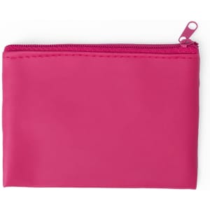 A bright pink purse with a zip closure, featuring a smooth exterior and no visible branding.