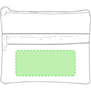 A green Ralf Purse with two zippered compartments and a blank area for customisation. Features a logo.