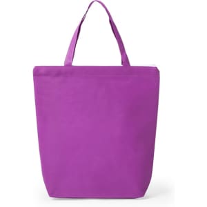 A pink tote bag with two handles and a zip closure, featuring a simple design and no visible branding.