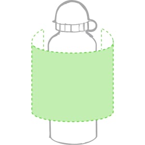 A drink bottle with a light green insulated sleeve and a screw-top lid. It has a simple, sleek design and a logo.