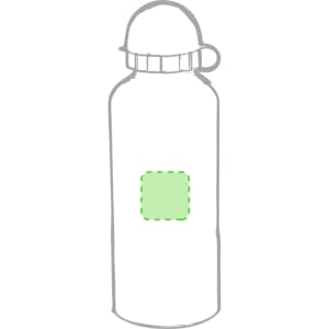A drink bottle with a sleek design, featuring a green accent area and a screw-top lid. It has a logo on the front.