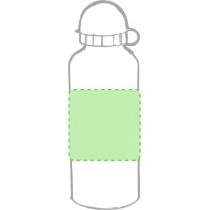 A drink bottle with a green body and a screw-on cap, featuring a blank area for customisation.