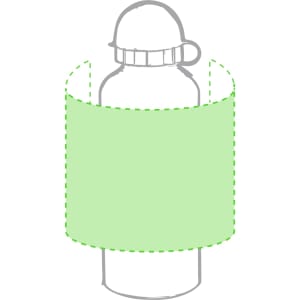 A drink bottle with a screw-top lid, featuring a light green sleeve and a logo.