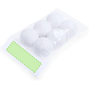 A pack of eight white decorative balls in a clear wrapper, suitable for Christmas decorations.