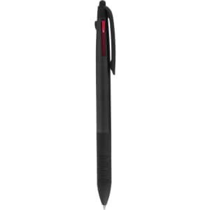 A black stylus touch ball pen with a textured grip and a clip, featuring a subtle logo.