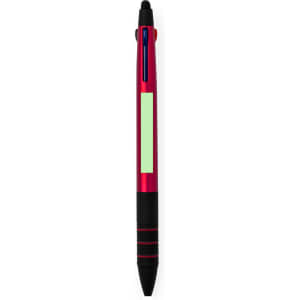 A red and black stylus touch ball pen featuring a smooth design and a section for branding.