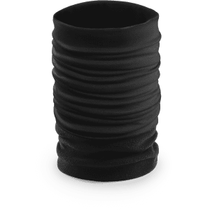 A black neck warmer with a textured finish, designed as a clothing accessory. It features a simple, unbranded style.