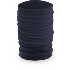 A navy Meifar neck warmer with a textured design, featuring a continuous tube shape and a subtle logo.