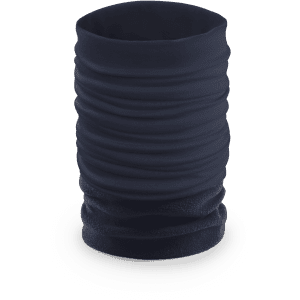 A navy neck warmer featuring a soft, stretchy design. It is a versatile clothing accessory for warmth.