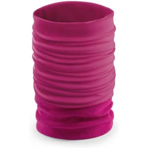 A bright pink neck warmer with a ruched design, suitable for various clothing accessories.