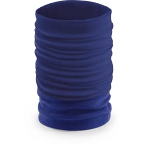 A navy blue neck warmer with a soft, textured design, featuring gathered fabric for a snug fit.