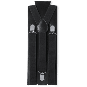 Black Corkey Braces with metal clips, presented on a vertical card. The product features an adjustable design.