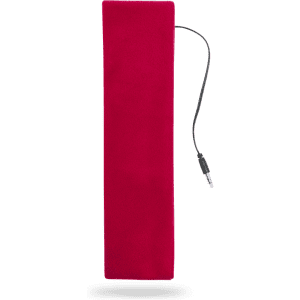 A pair of red Markiz headphones with a connecting audio cable. The design is sleek and minimalist.