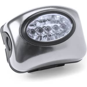 A silver torch with multiple LED lights and a black casing, featuring a logo on the surface.