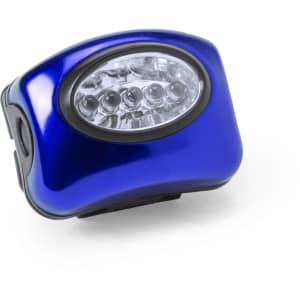 A blue torch with multiple LED lights, featuring a compact design and a logo on its surface.