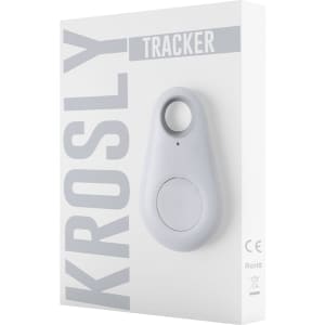A grey Krosly Tracker device displayed on white packaging with a logo and features.
