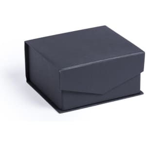 A black gift box with a sleek, simple design, featuring a fold-over flap closure.