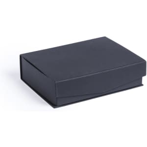 A black rectangular box with a smooth finish, featuring a fold-over lid and no visible branding.