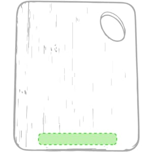 A wooden chopping board with a green section and a handle cutout on one side. It has a textured surface.
