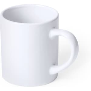 A white coffee mug with a round handle, featuring a plain design and no visible branding.