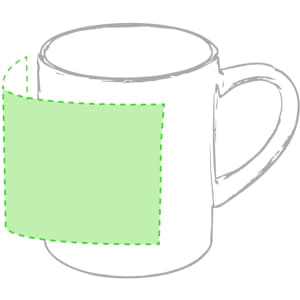 A white coffee mug featuring a green sublimation area and a handle, ready for custom designs.