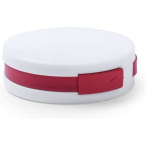 A round USB hub in white with a red band. The hub features a logo on its surface.