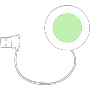 A round green Niyel USB hub with a USB connector attached by a cable. It features a branding logo.