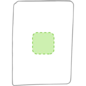A minimalist white business card holder with a green outlined square. Features a logo on the front.