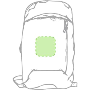 A green and grey Decath backpack with a front pocket and a logo.