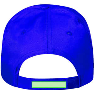 A children's cap in vibrant blue with an adjustable strap at the back. Features a logo.