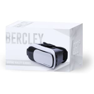 A box of black and white virtual reality glasses, featuring a logo, labelled as "Bercley Virtual Reality Glasses."