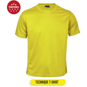 A bright yellow Tecnic Rox adult T-shirt with a round neck and logo. Ideal for casual wear.