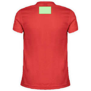 A red children's T-shirt with a plain back and a logo on the front. Ideal for casual wear.