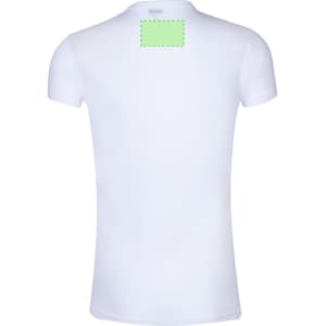 A white adult T-shirt featuring a blank area on the back for customisation. Suitable for casual wear.