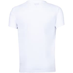 A white short-sleeved kids' t-shirt with a plain back and a small logo.