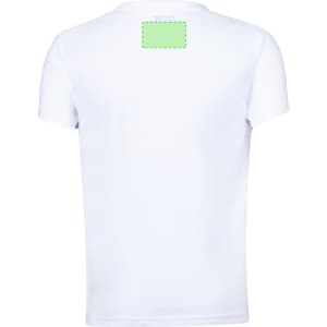 A white kids' t-shirt designed for comfort, featuring a logo area on the back. Simple and versatile.