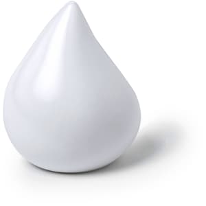 A white stress relief shape in the form of a droplet, featuring a smooth, glossy finish.