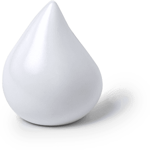A white stress relief shape resembling a teardrop, featuring a smooth surface and a glossy finish.