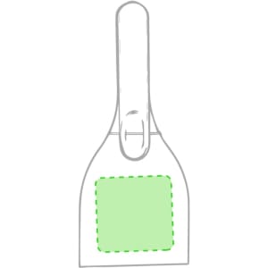 A green ice scraper with a handle and a rectangular scraping surface. The product features a simple design and has a logo.