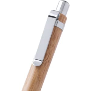 A wood-textured stylus touch ball pen with a chrome clip and tip, featuring a sleek design.