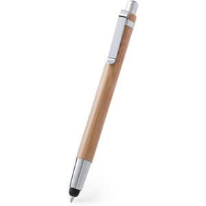A bamboo stylus touch ball pen with a metallic clip and tip, featuring a silver accent.